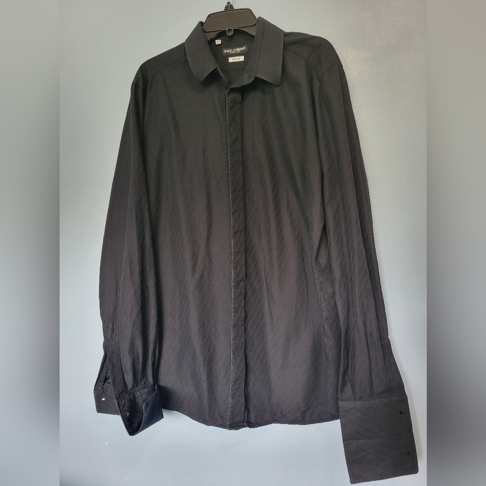 Dolce & Gabbana Gold Black Long Sleeve Button Down Shirt 17.5/44